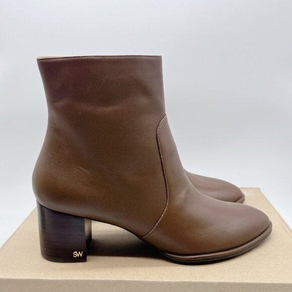 Stuart Weitzman Ryland 60 Zip Leather Ankle Heeled Boots Booties Brown US 9.5 - Picture 1 of 14